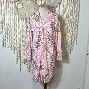 Lands' End Tencel Tie Dye Button Down Pajama Shirt Dress Size M